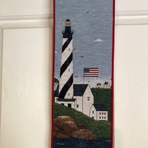 Warren Kimble Lighthouse Sailboats Bell Pull Tapestry Wall Hanging Wooden Dowel - Picture 3 of 7